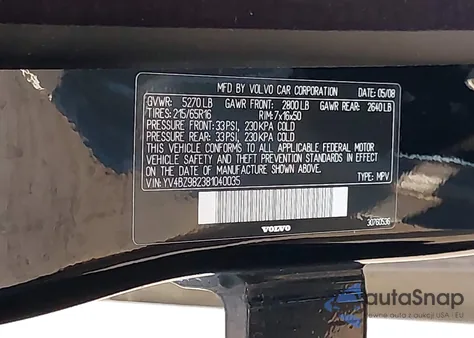 2008 Volvo Xc70 3.2 из США, поврежденный, VIN YV4BZ982381040035